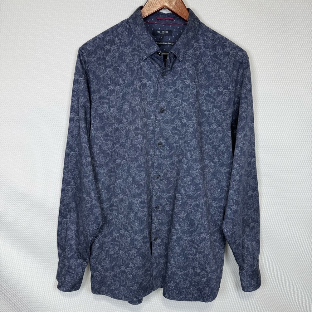 Ted Baker London Marais Blue Floral Contrast Cuff Shirt Navy Size 5 Button Down